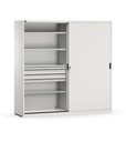 Armadio metallico 2 ante scorrevoli con cassetti e piani, L2040 x P600 x H2000 mm, RAL 7035