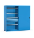 Armadio metallico 2 ante scorrevoli con cassetti e piani, L2040 x P600 x H2000 mm, RAL 5012