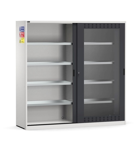 Armadio per sostanze pericolose con ante scorrevoli in policarbonato, L2040 x P600 x H2000 mm, RAL 7035 + 7016