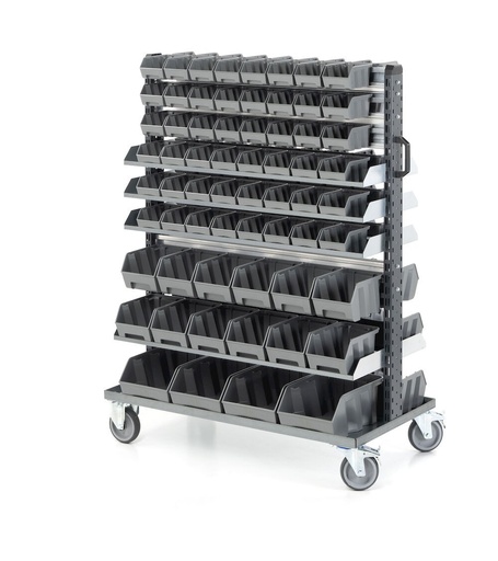 Chariot double face avec 130 bacs à bec pour petites pièces, Linea 391